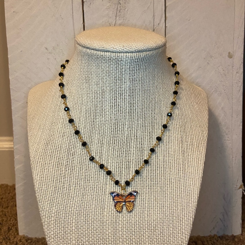 Orange butterfly necklace